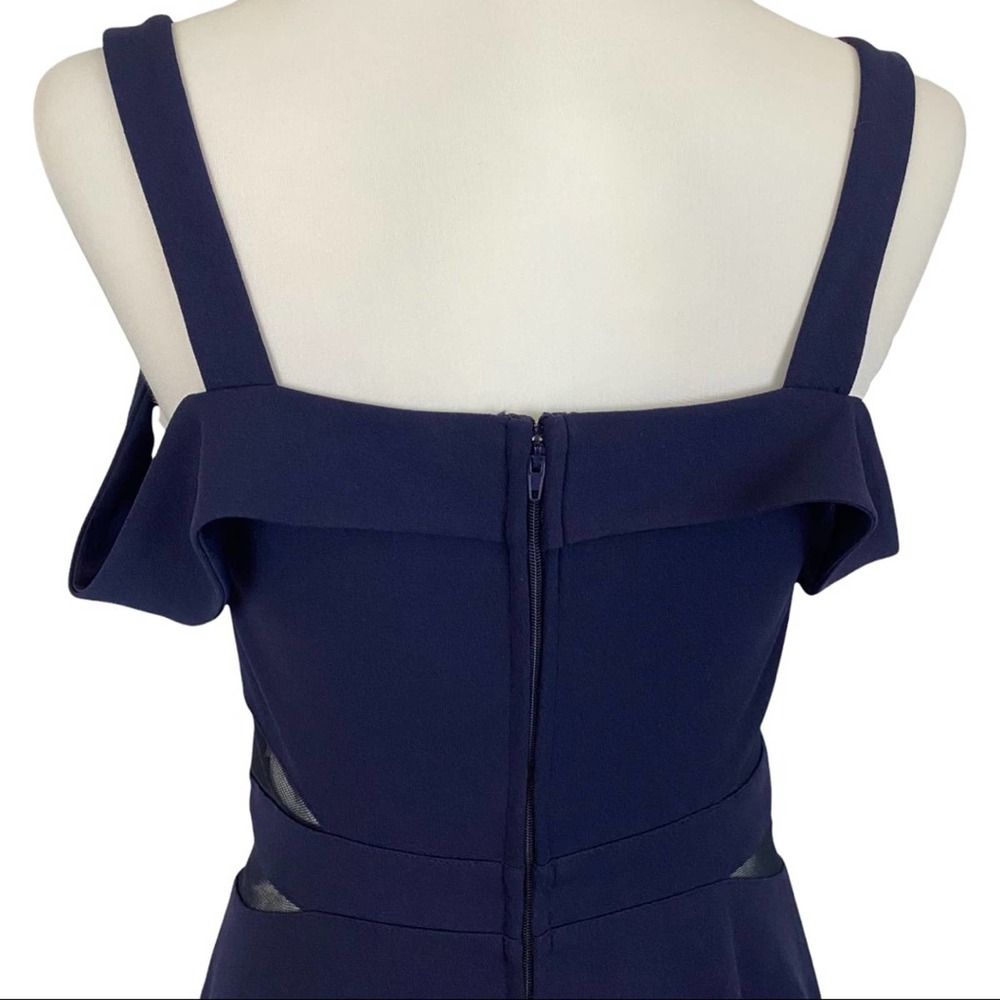 XTRAORDINARY | Navy Blue Cold Shoulder Sheer Cutout Mini Party Cocktail Dress - Picture 10 of 16